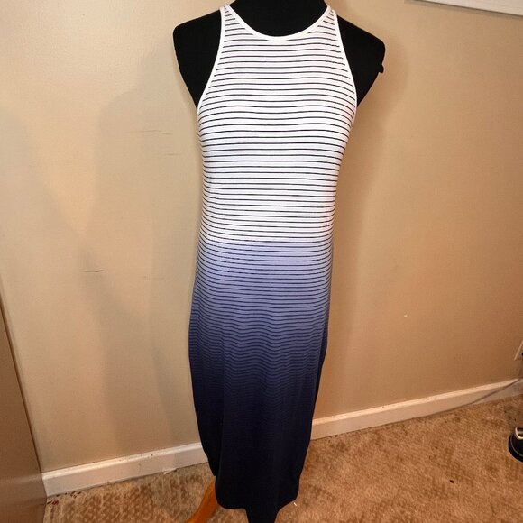 Athleta Sunkissed Midi Dress Blue White Ombre Size S Stretchy Tank Dress Casual - Picture 1 of 13